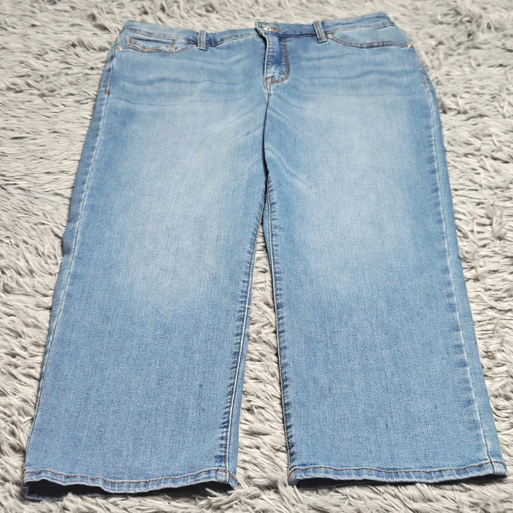 Nine West Jeans Capri Women Size 10 Blue Denim Wide Leg Mid Rise Cropped 32x23